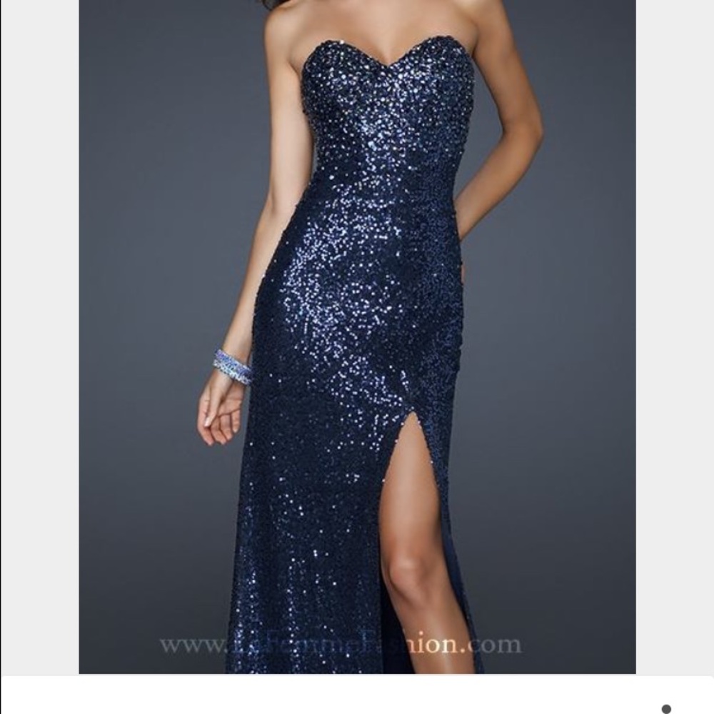 Navy ball gown.