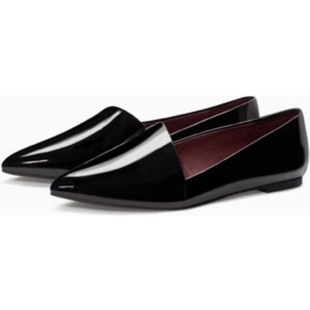 Zara patent leather asymmetrical slip on loafers