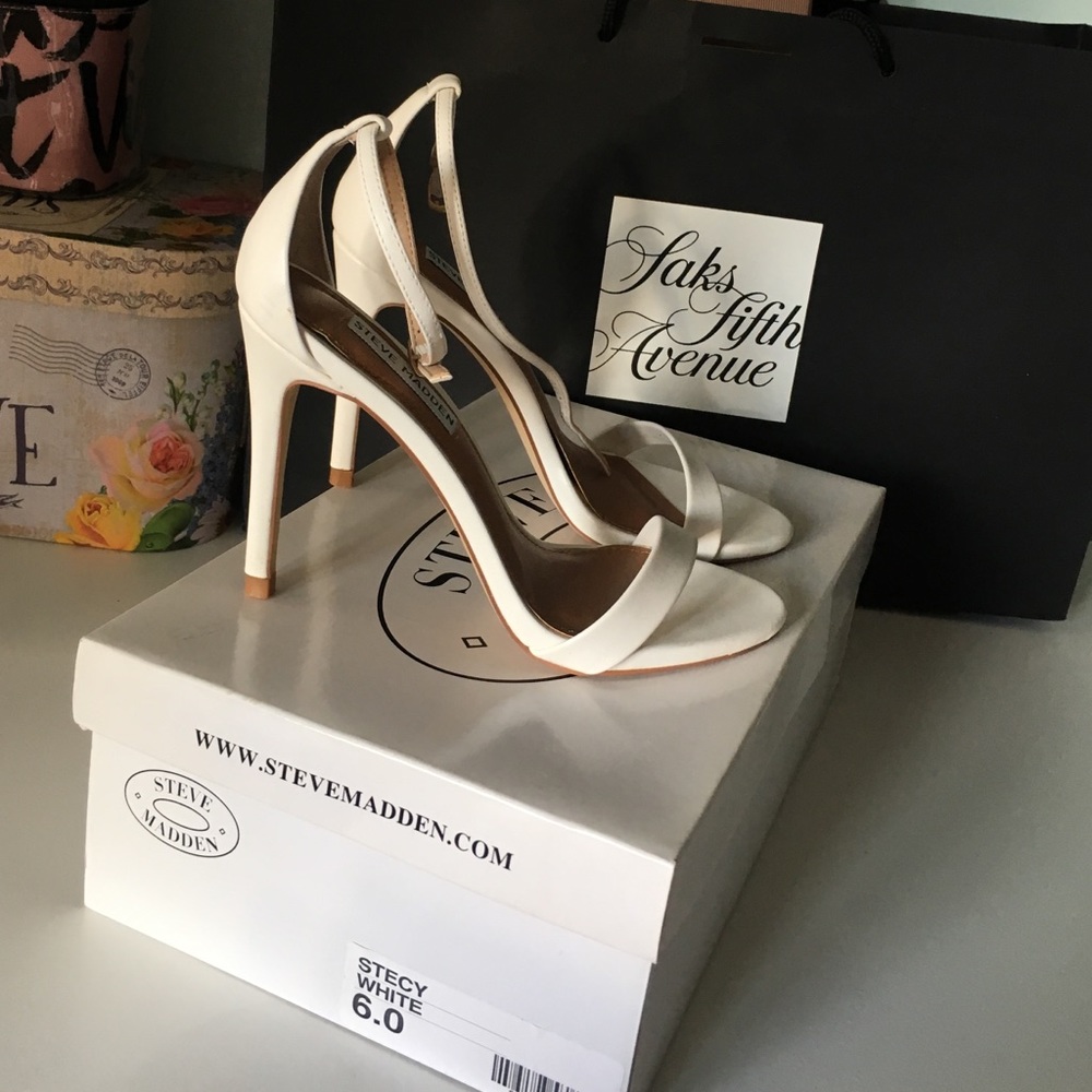Stecy High heel strap sandal, white, size 6