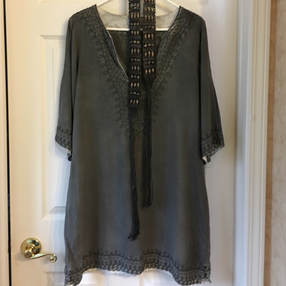 Monoreno gray casual dress with fringe belt _2