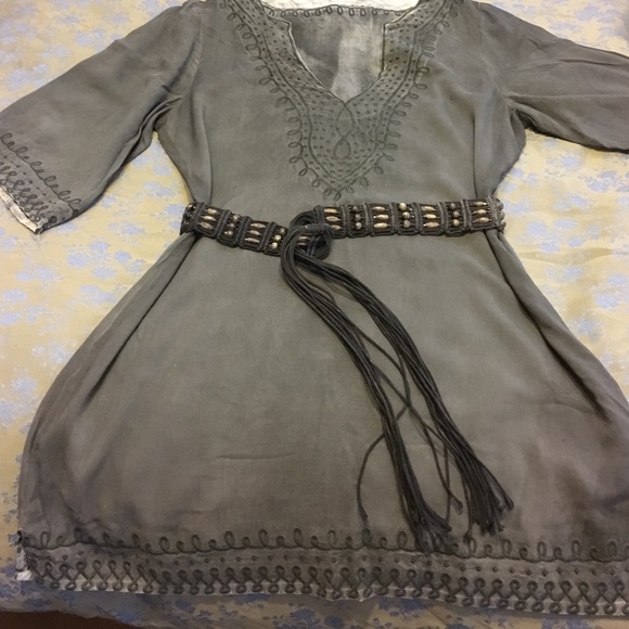 Monoreno gray casual dress with fringe belt _2 - Picture 3 of 4