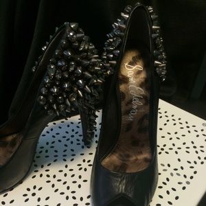 Sam Edelman black leather spiked rhinestone heels