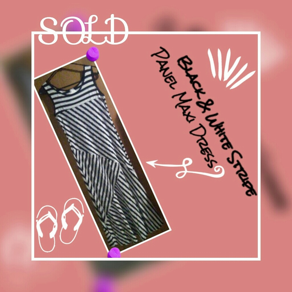 ~>SOLD - NWT-Black & White Stripe Panel Maxi Dress