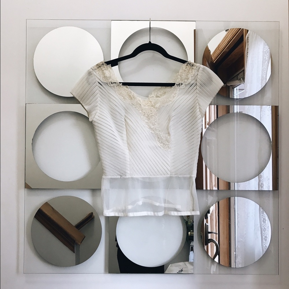 Vintage blouse handmade off white with lace
