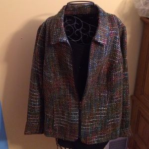 CJ Banks soft plaid zip blazer