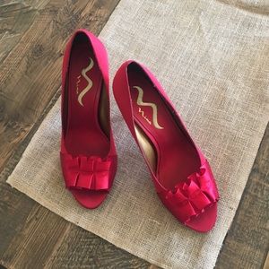 Red Nina ruffled heels