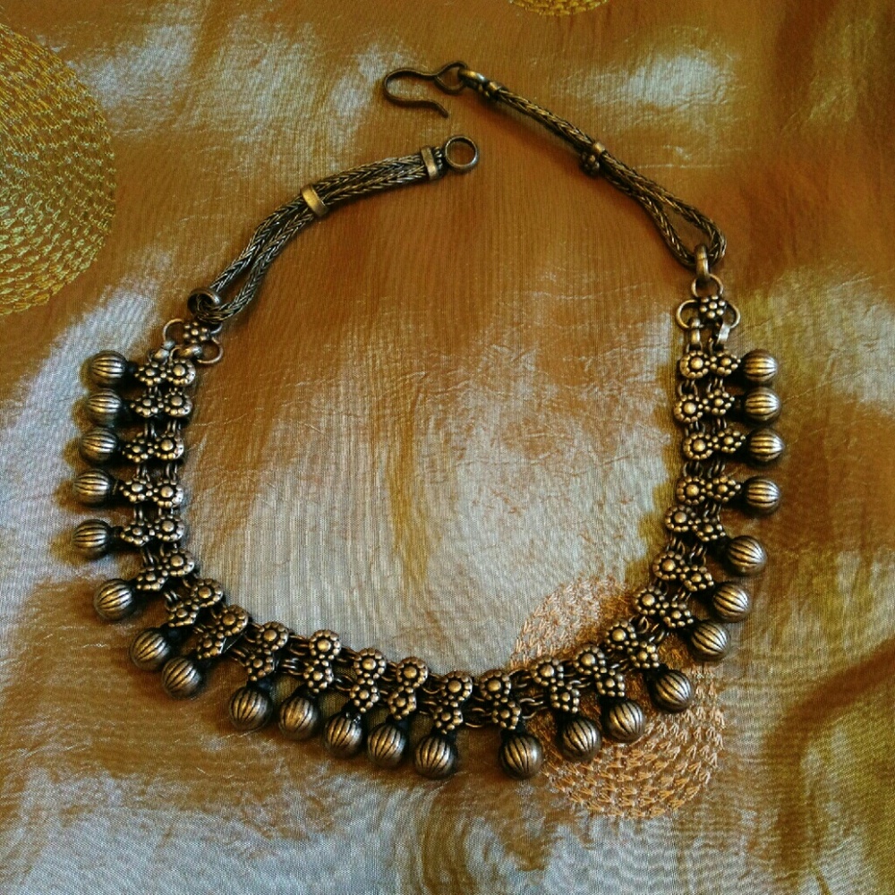Antique Oxidized plain silver necklace