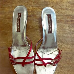 Red satin strappy sandals