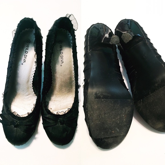 Wild Diva Shoes - Black Satin Heels Wild Diva Shoes - Black Satin Heels