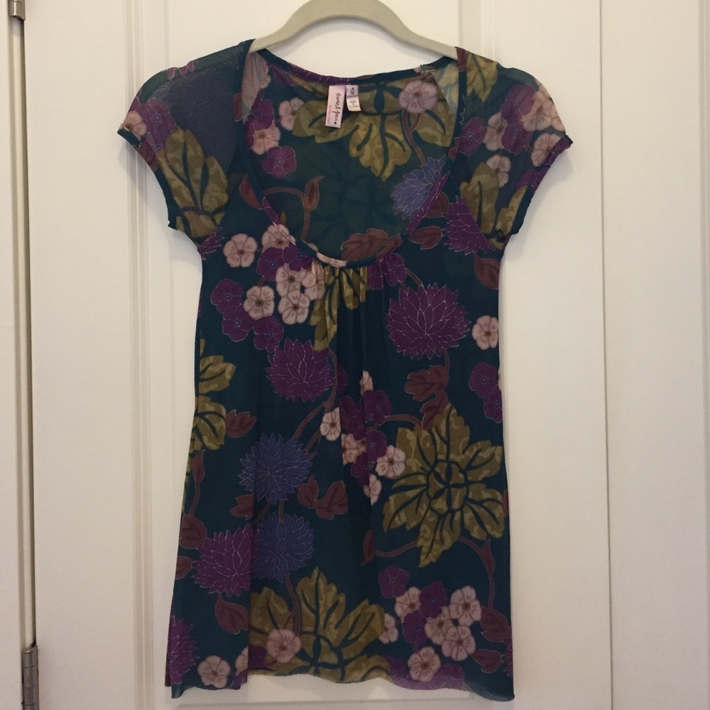Green, Purple & Cream Floral Top
