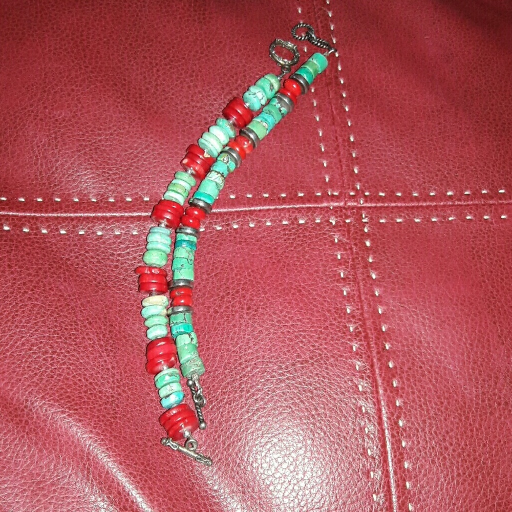 Boutique handmade Navajo style coral turquoise EUC
