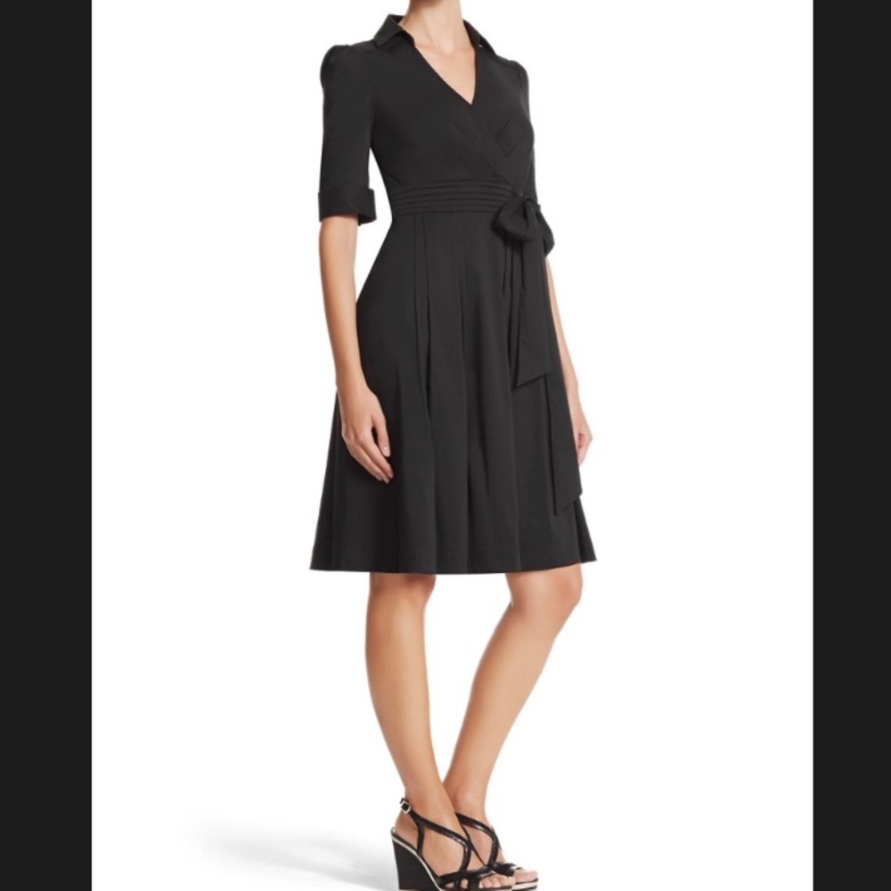 WHBM 3/4 Sleeve Collared Black Dress with Pockets