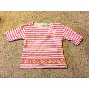 Jcrew Hot Pink stripe Embroidered top