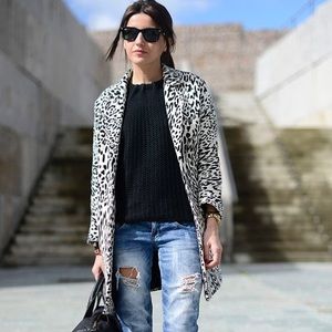 Zara black and white animal print coat