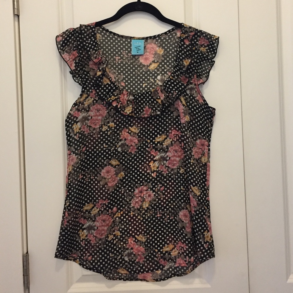 Black & Pink Polka Dot Floral Top