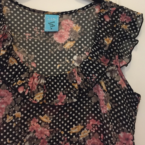 Black & Pink Polka Dot Floral Top - Picture 2 of 3