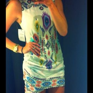 White Aztec print mini dress