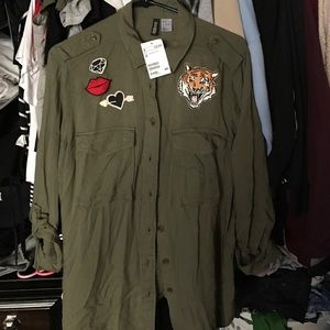 Olive Green Patch Blouse