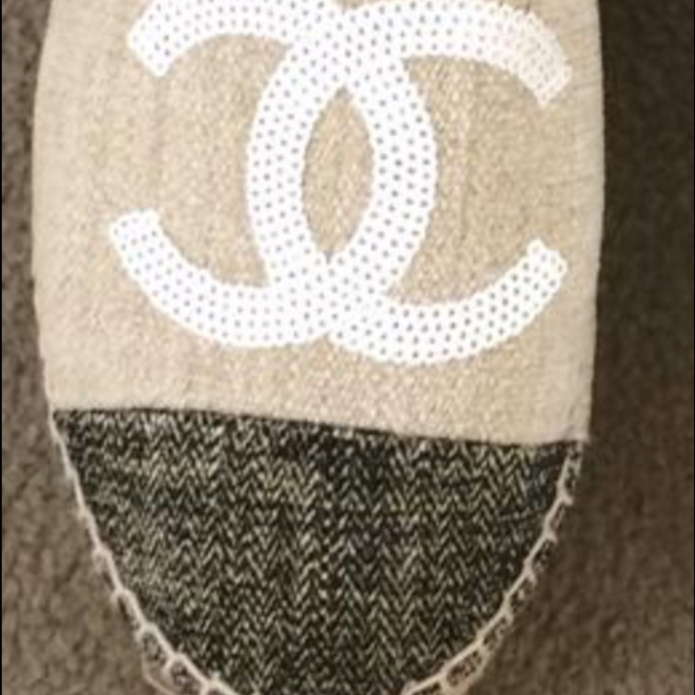 Chanel Beige Canvas Espadrilles w Sequins 40(9-9.5