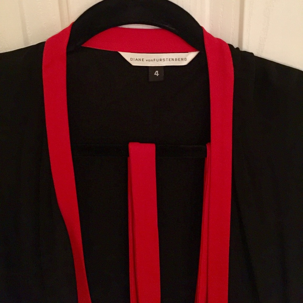 Diane von Furstenberg black wrap dress with red