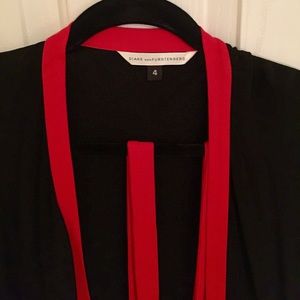 Diane von Furstenberg black wrap dress with red