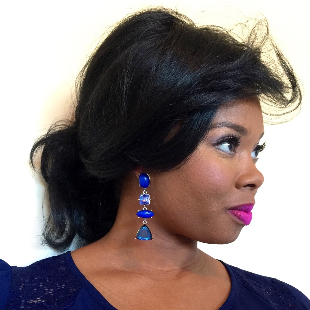 Blue Dangle Lightweight Earrings - Picture 4 of 4