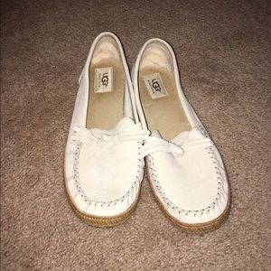 Tan/white ugg loafers