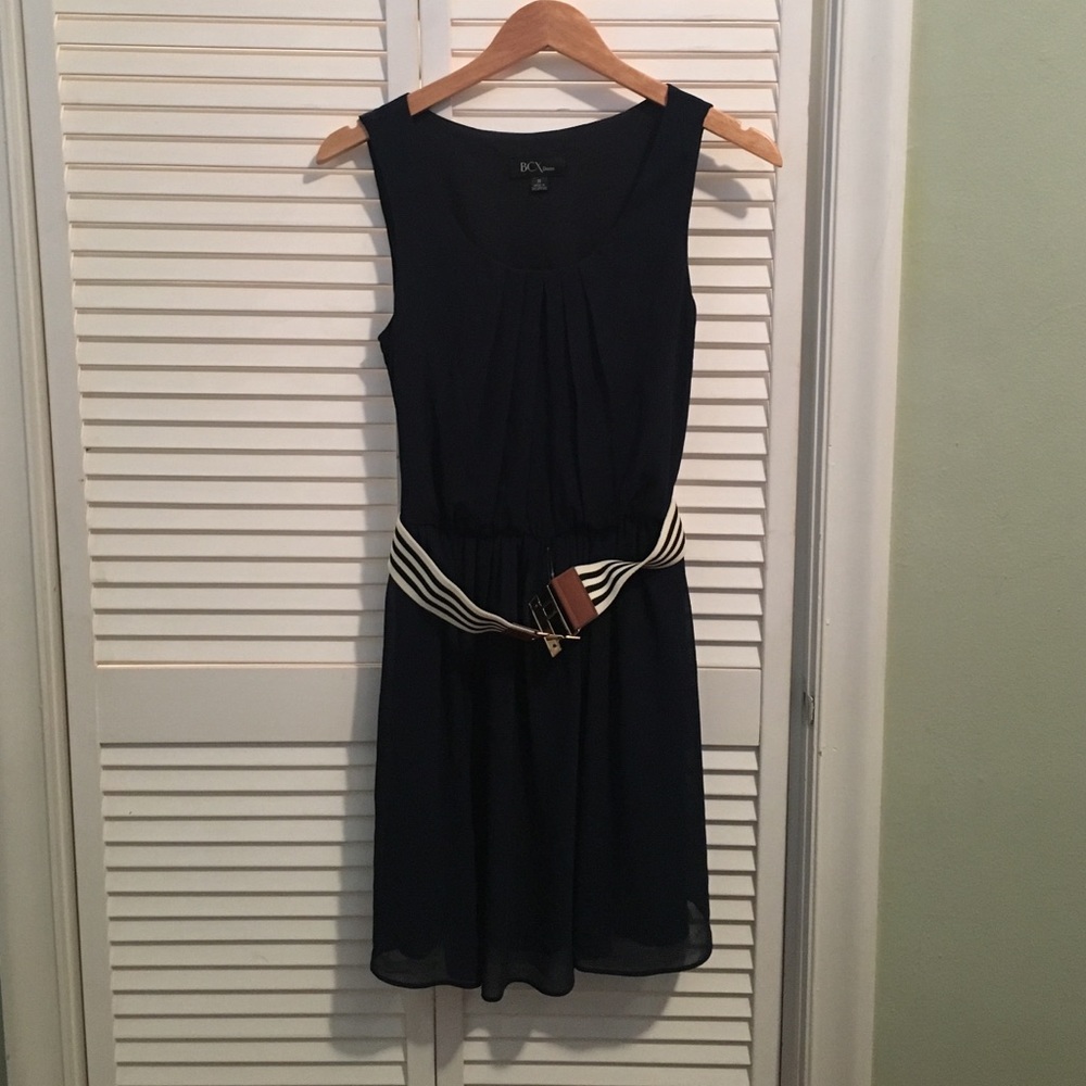 Navy Blue Dress with Belt.