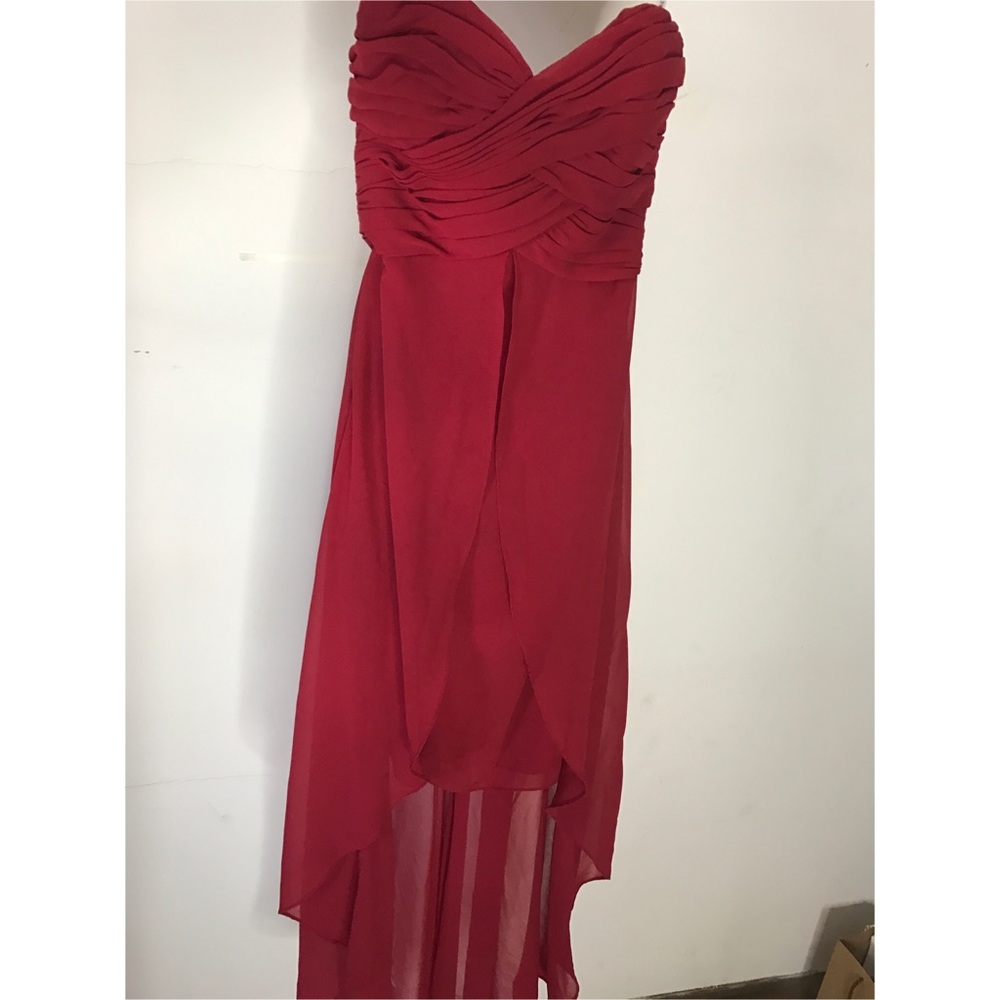 Red High-Low Strapless Gown