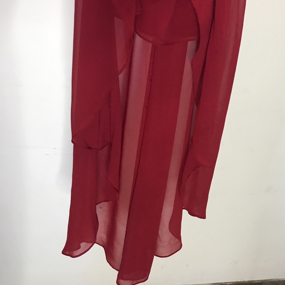 Red High-Low Strapless Gown - Picture 4 of 4