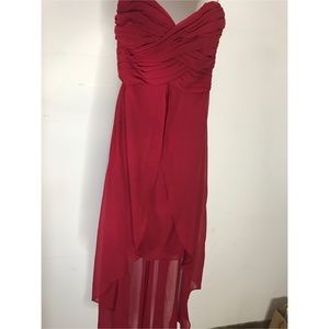 Red High-Low Strapless Gown