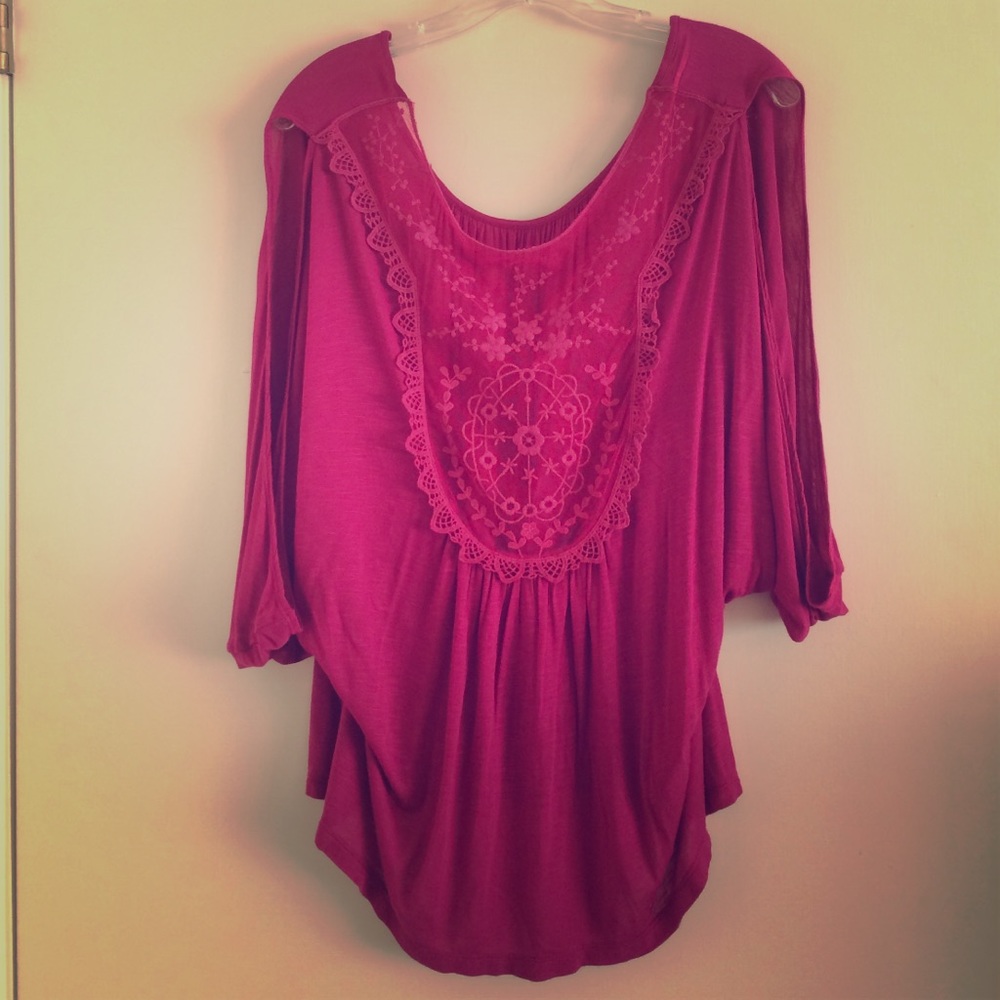 Hot pink flouncy shirt with lace back