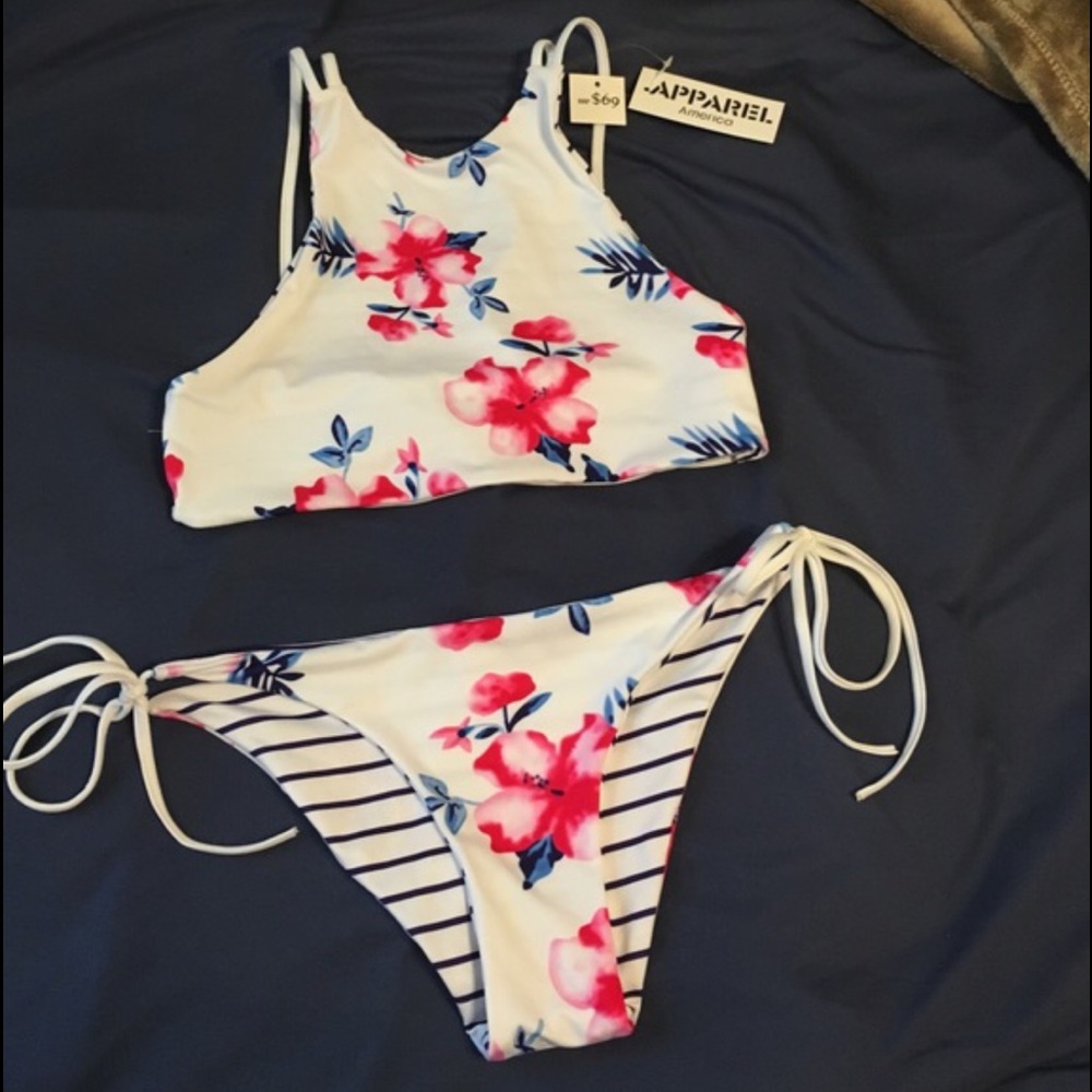 Striped and Floral Swim Suit