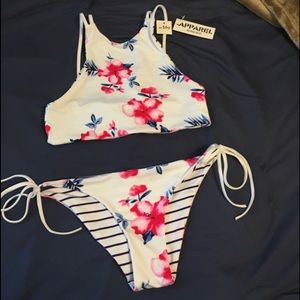 Striped and Floral Swim Suit
