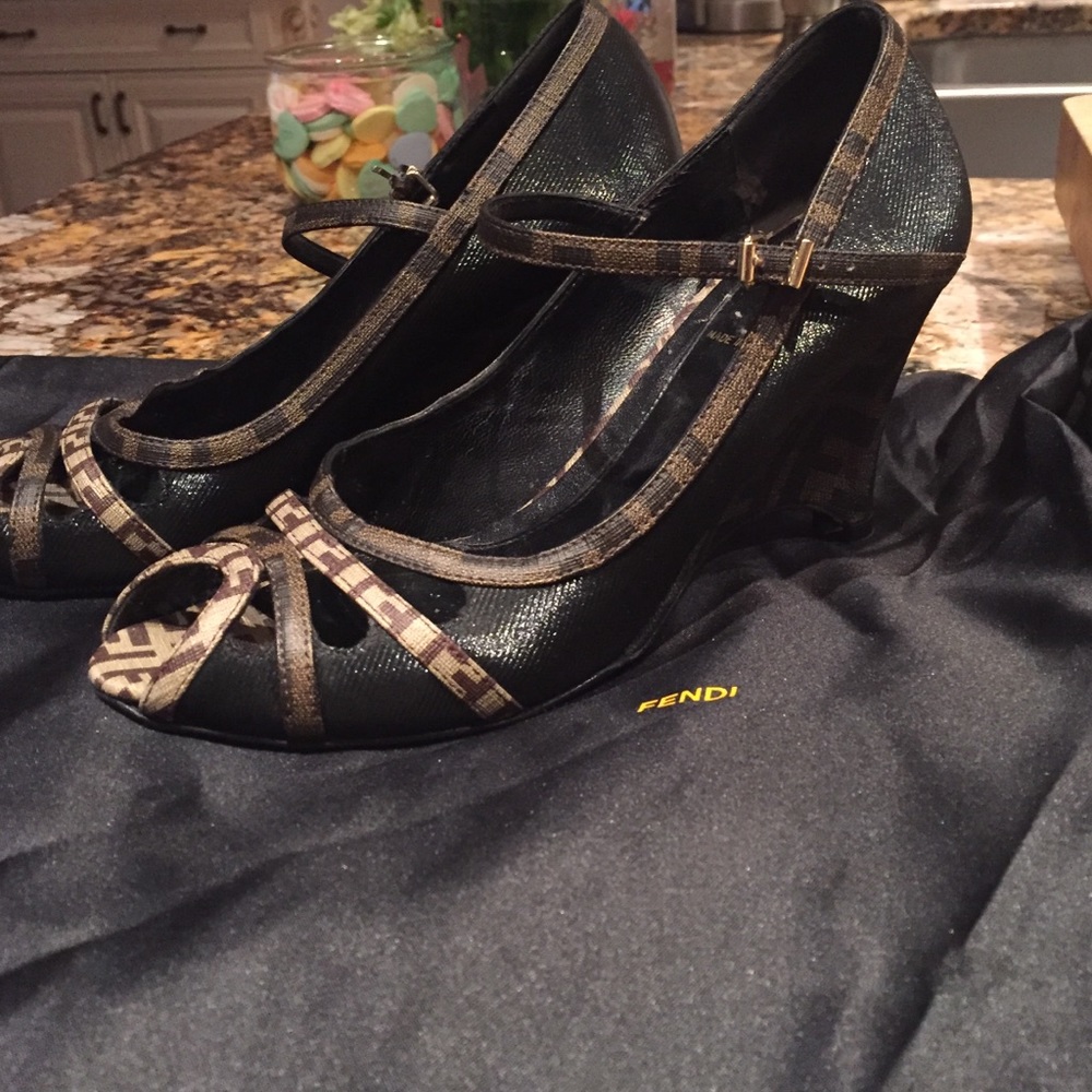 Fendi Peep Toe Wedges