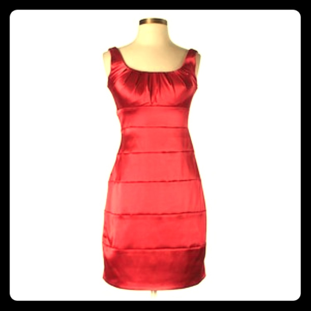 Red Satin Cocktail Dress w/Scoop Neck