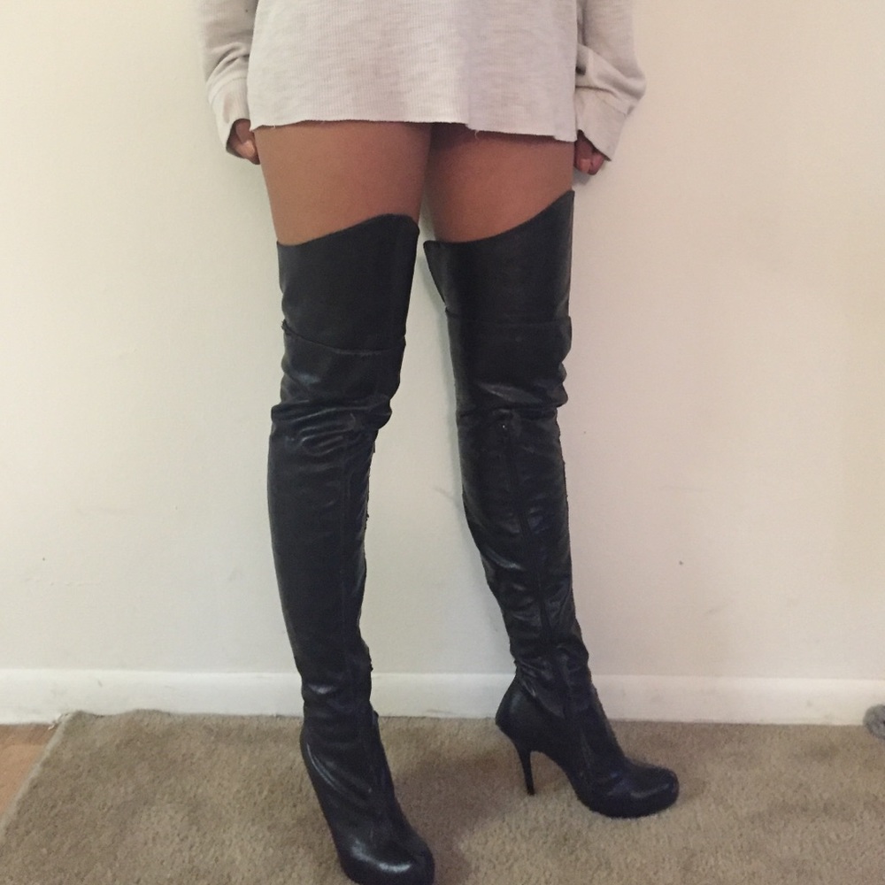 Black thigh high boots