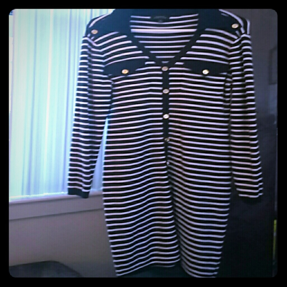 Tahari striped sweater dress gold buttons