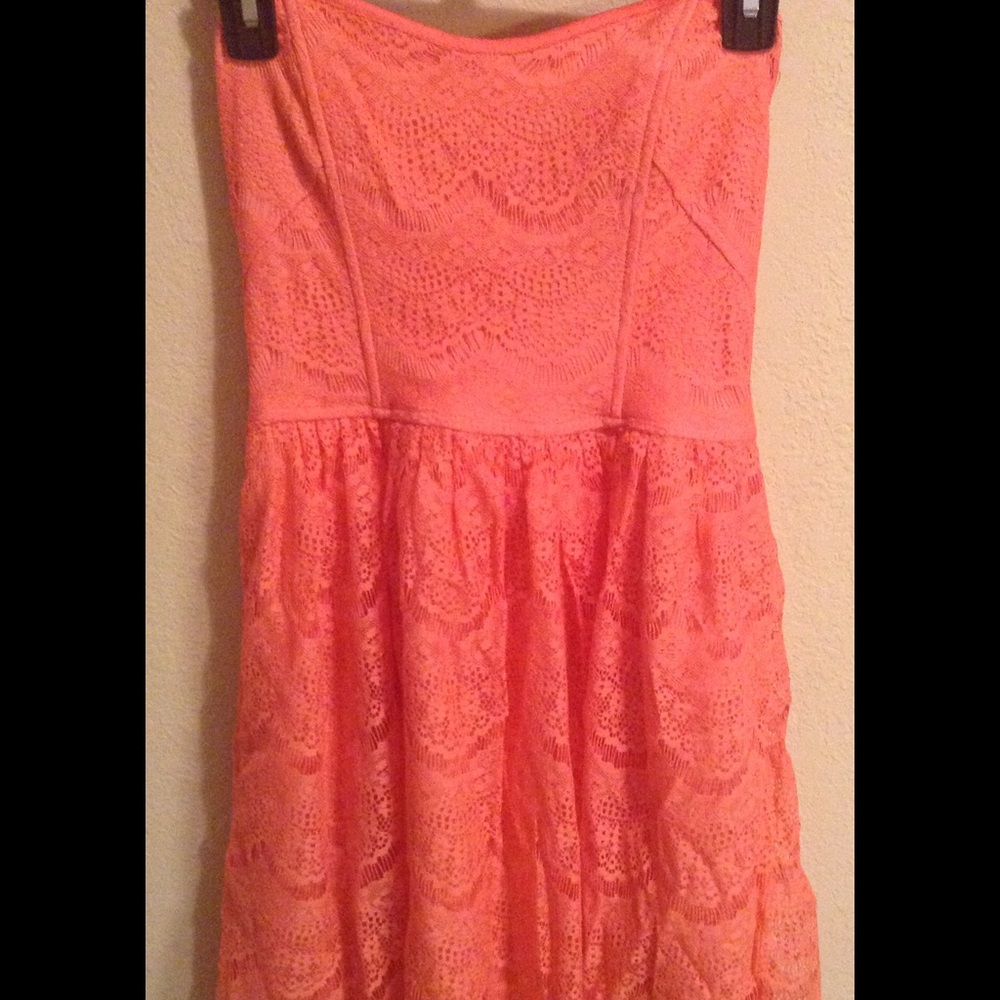 Coral Lace Strapless Dress