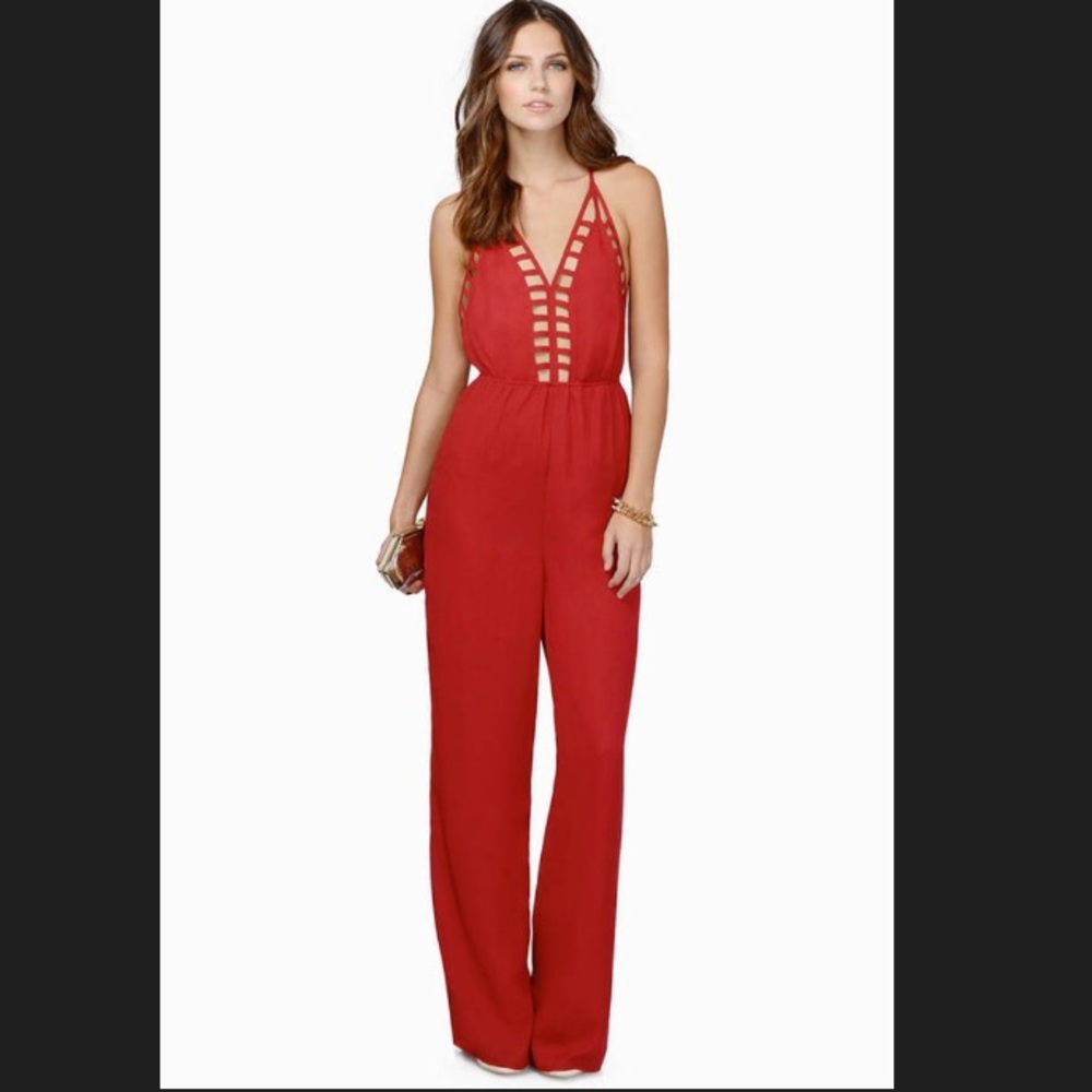 Tobi Burgundy Cut Out Jumpsuit