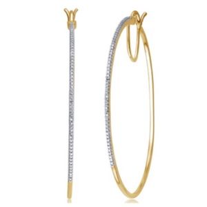 Hoop Earrings 14K Plating w/Diamond Accent Stones