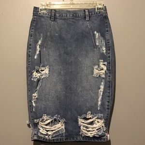 One x OneTeaspoon Denim Distress "Free Love" Skirt