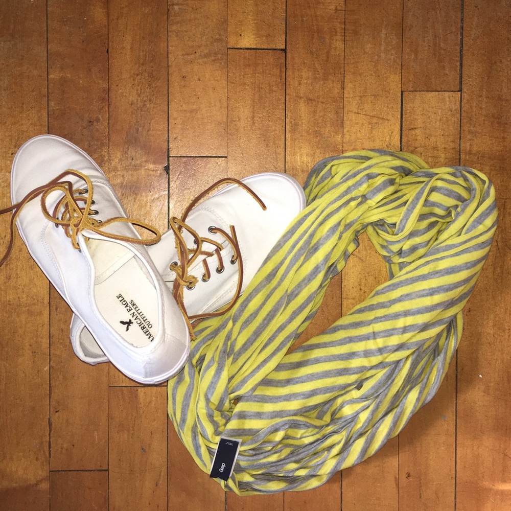 GAP Grey and Yellow Strip Infinity Scarf
