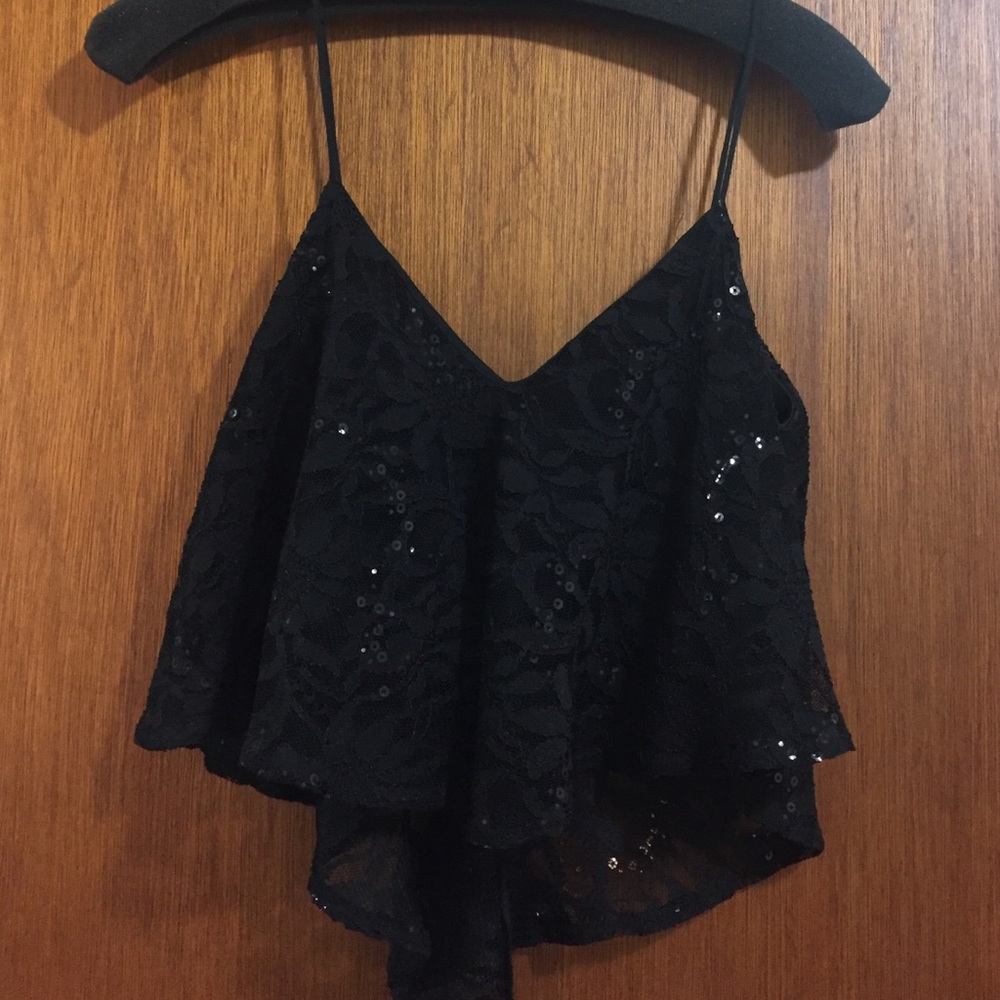 Necessary clothing sexy black flowy crop top