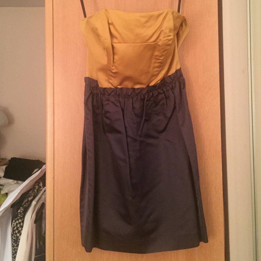 Gold and grey strapless cocktail dress