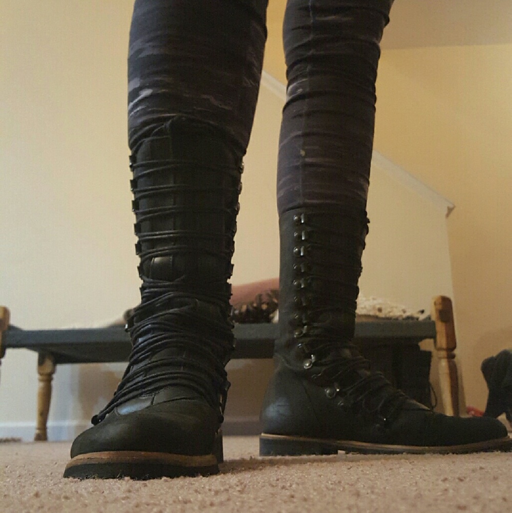 Free People black leather moto hiking