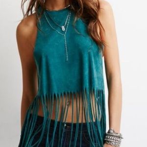 Teal Fringe Top