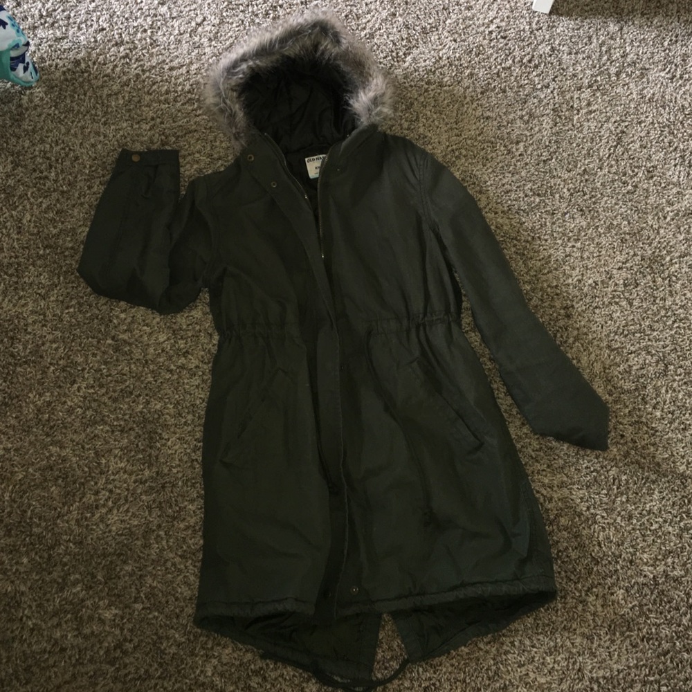 Long green fur coat