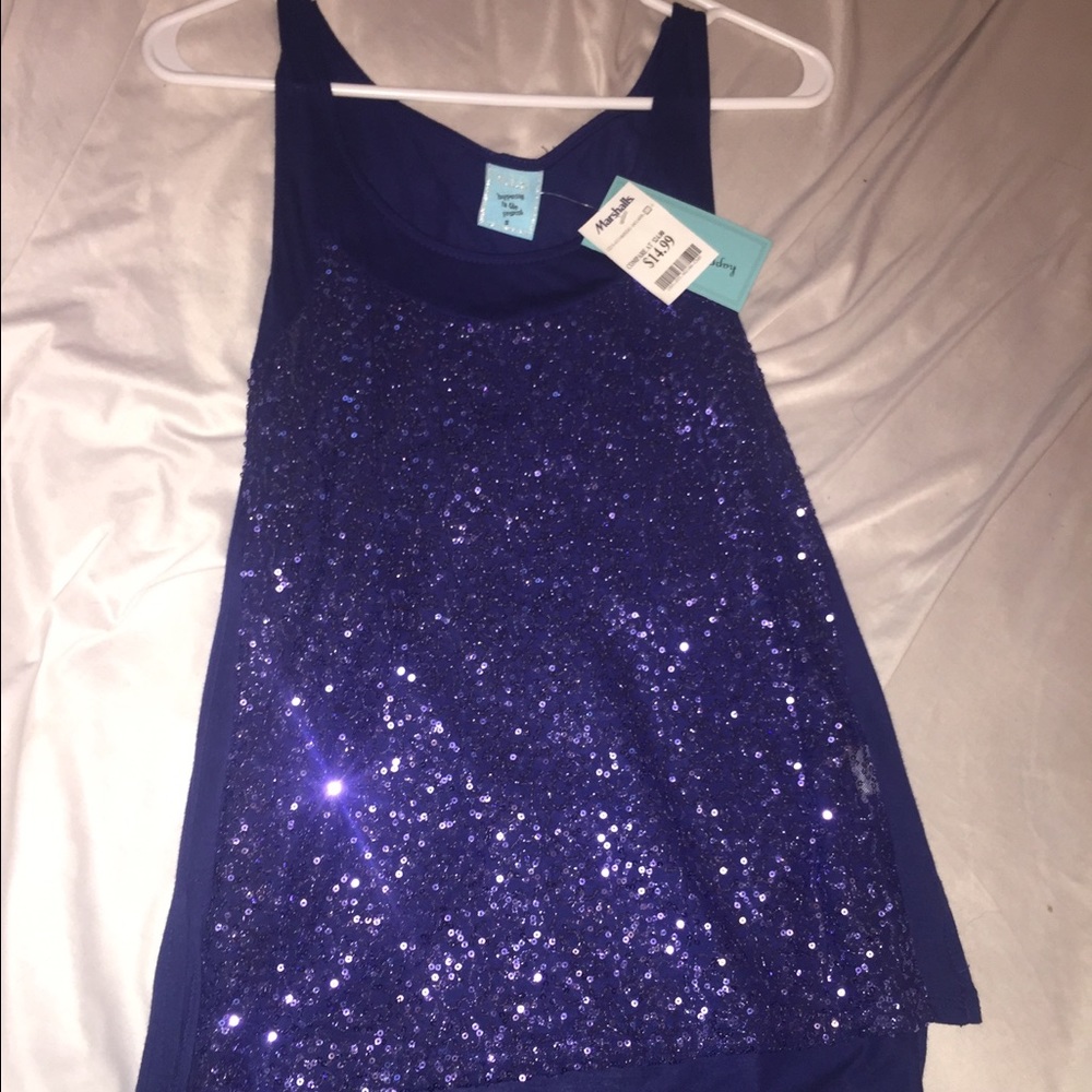 A blue sparkly tank top.
