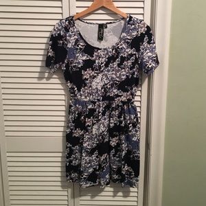 Navy floral dress.